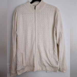 Vintage Cable Knit Cardigan Full Zip Sweater Jacket Cream‎ Textured